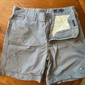 Vineyard Vines Whale Embroidered Shorts - Gray Blue - Size 33